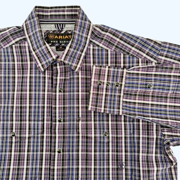 Ariat Other - Ariat Pro Series Mens Small Purple Plaid Long Sleeve Snap Front Western Shirt